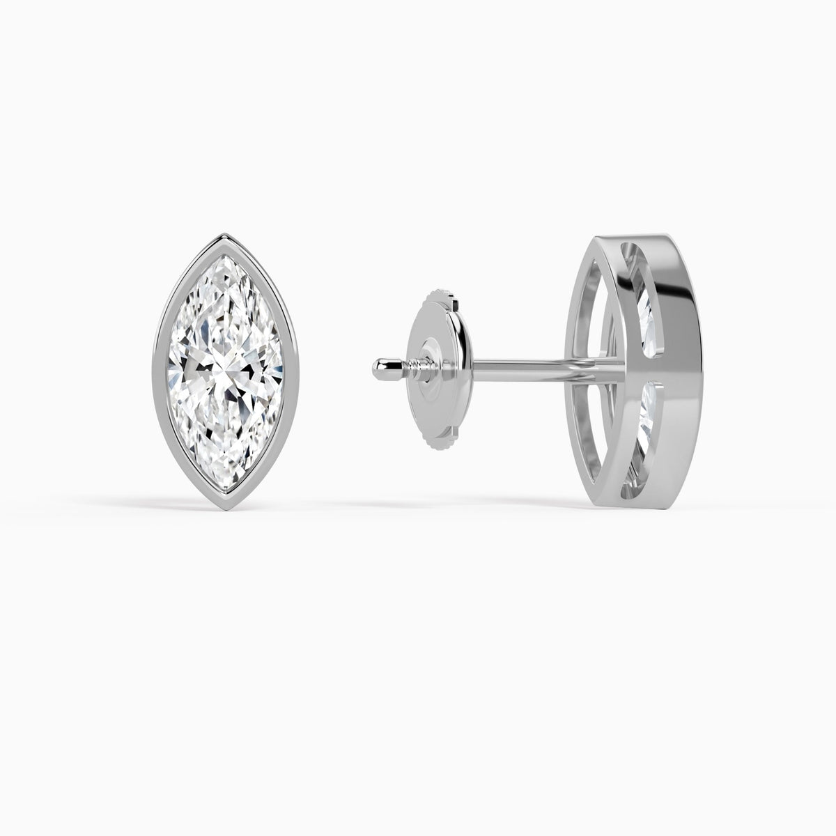 Marquise Bezel Solitaire Diamond Stud Earrings in Platinum