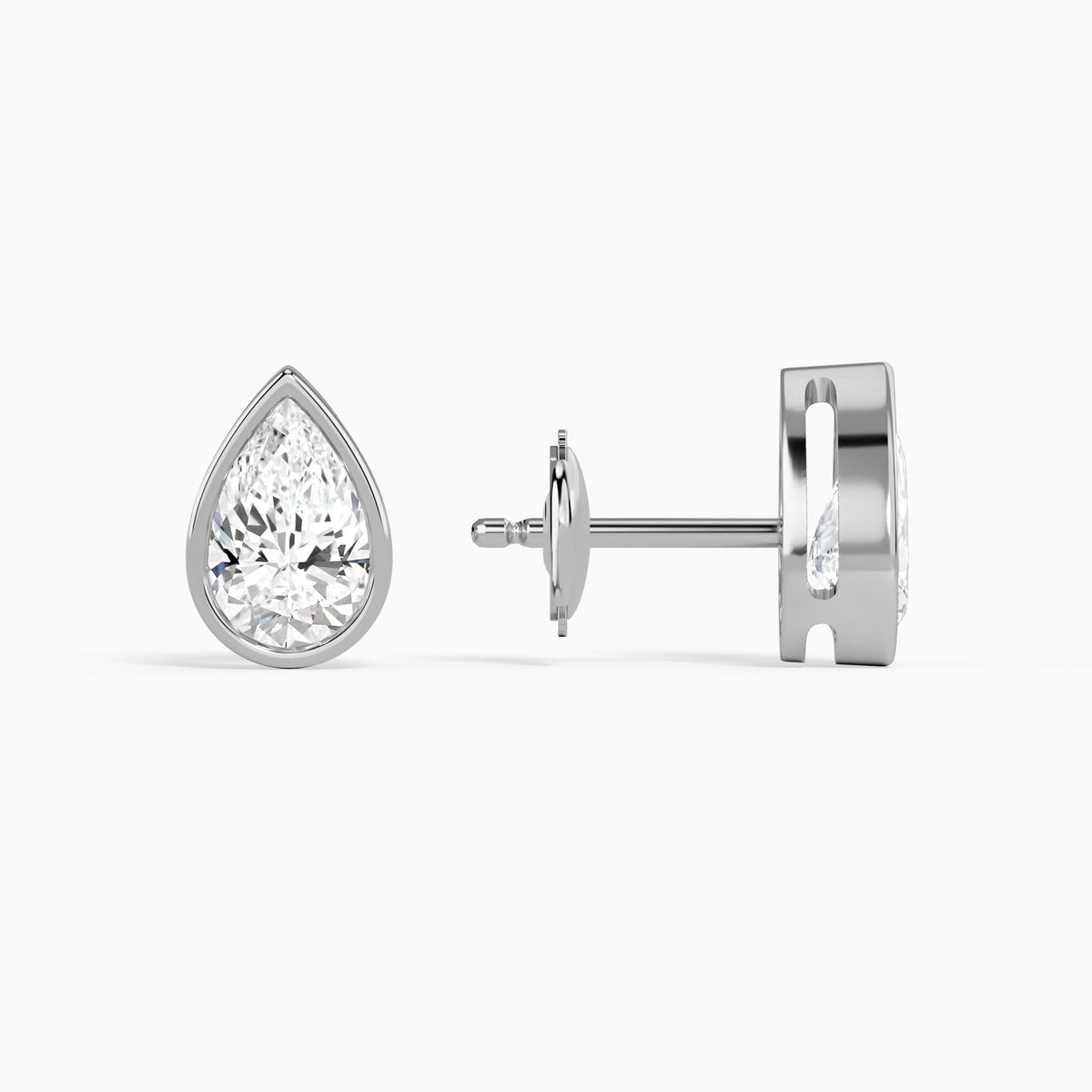 Pear Bezel Solitaire Diamond Stud Earrings in Platinum
