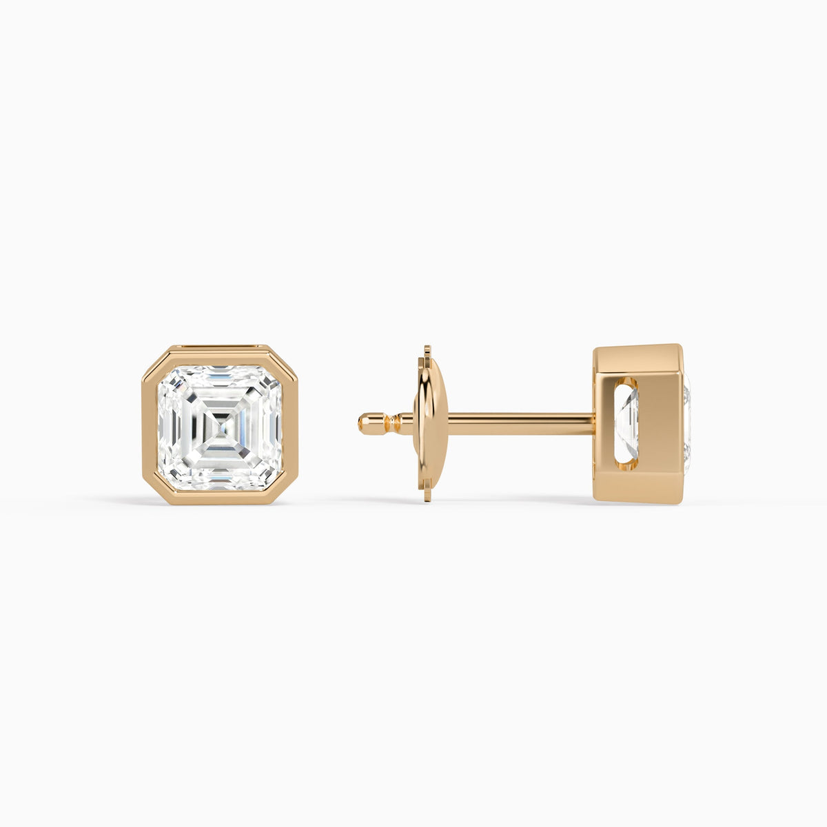 Asscher Bezel Solitaire Diamond Stud Earrings in 14K Rose Gold