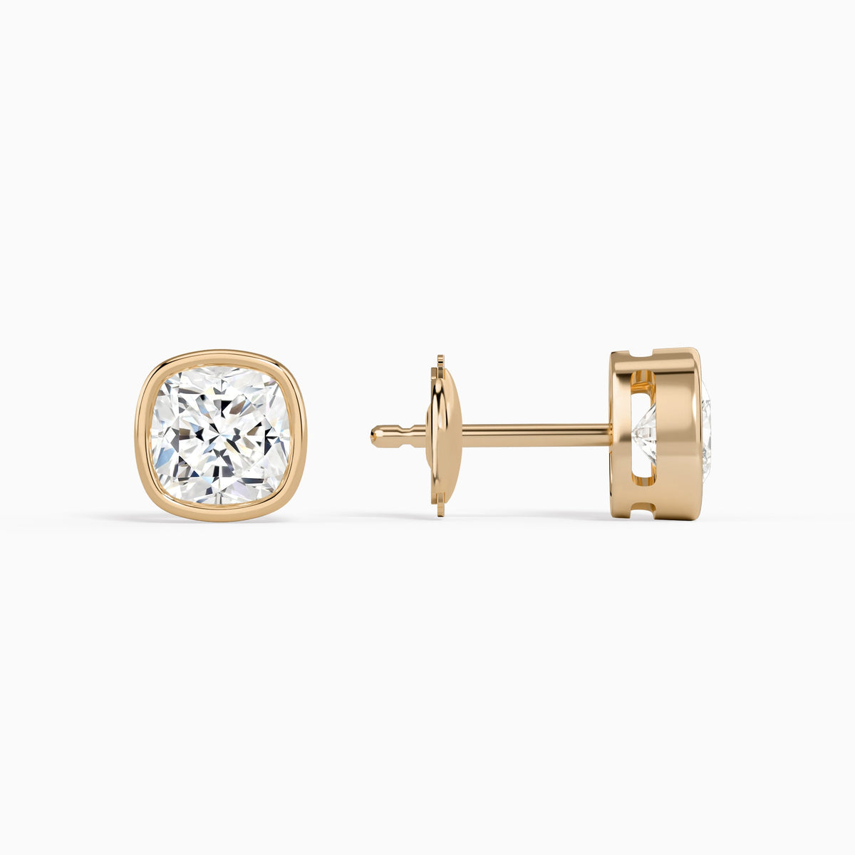 Cushion Bezel Solitaire Diamond Stud Earrings in 14K Rose Gold