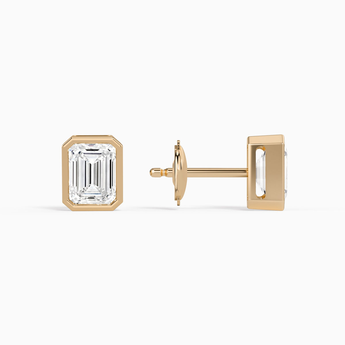 Emerald Bezel Solitaire Diamond Stud Earrings in 14K Rose Gold
