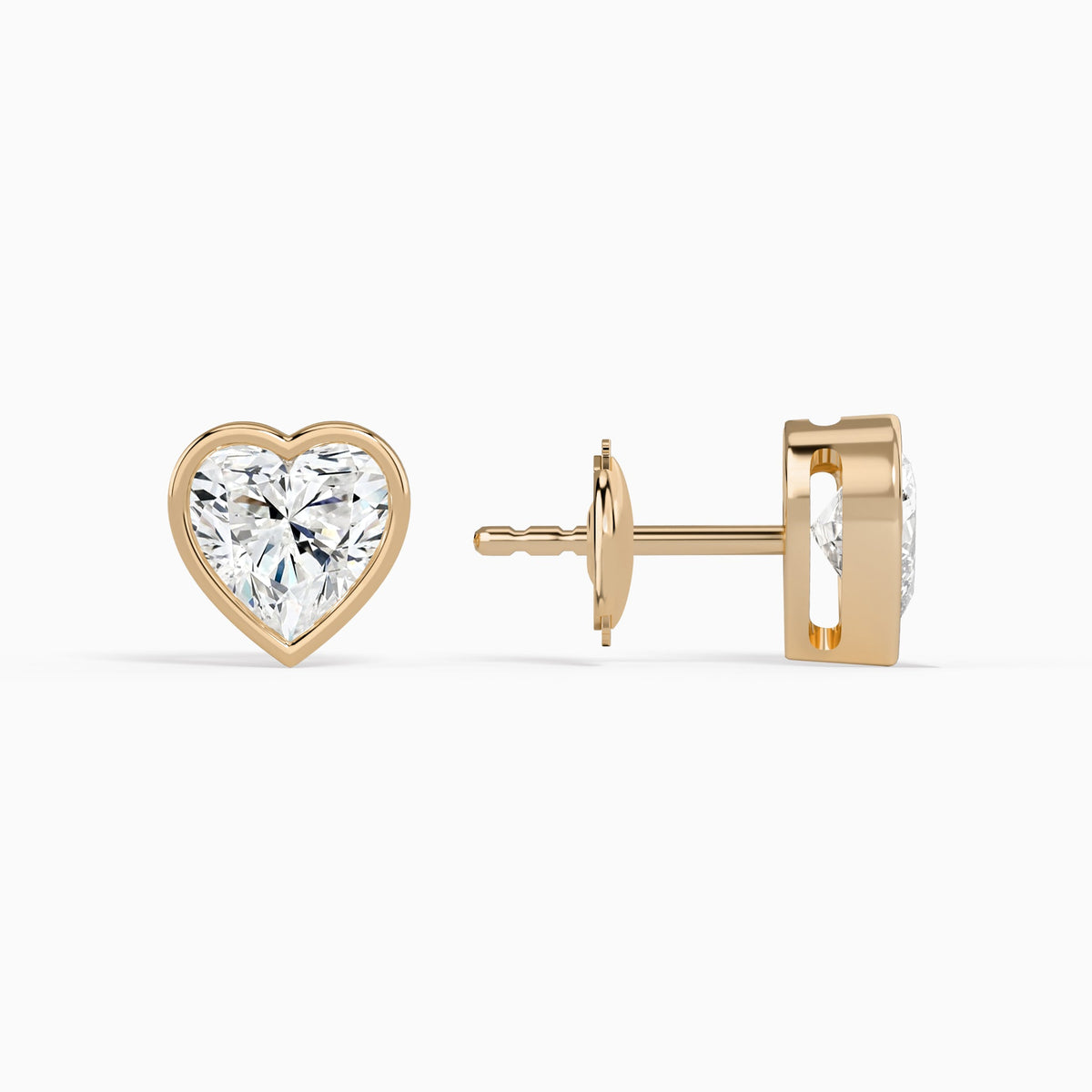 Heart Bezel Solitaire Diamond Stud Earrings in 14K Rose Gold