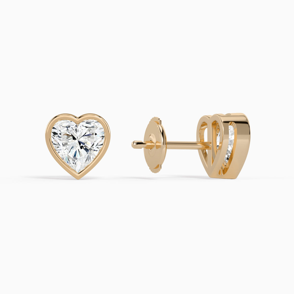 Heart Bezel Solitaire Diamond Stud Earrings in 14K Rose Gold