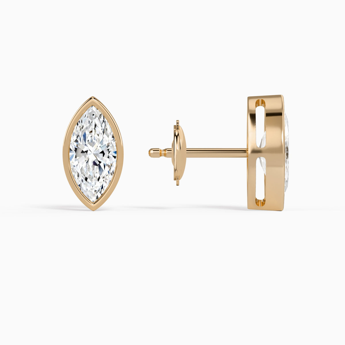 Marquise Bezel Solitaire Diamond Stud Earrings in 14K Rose Gold