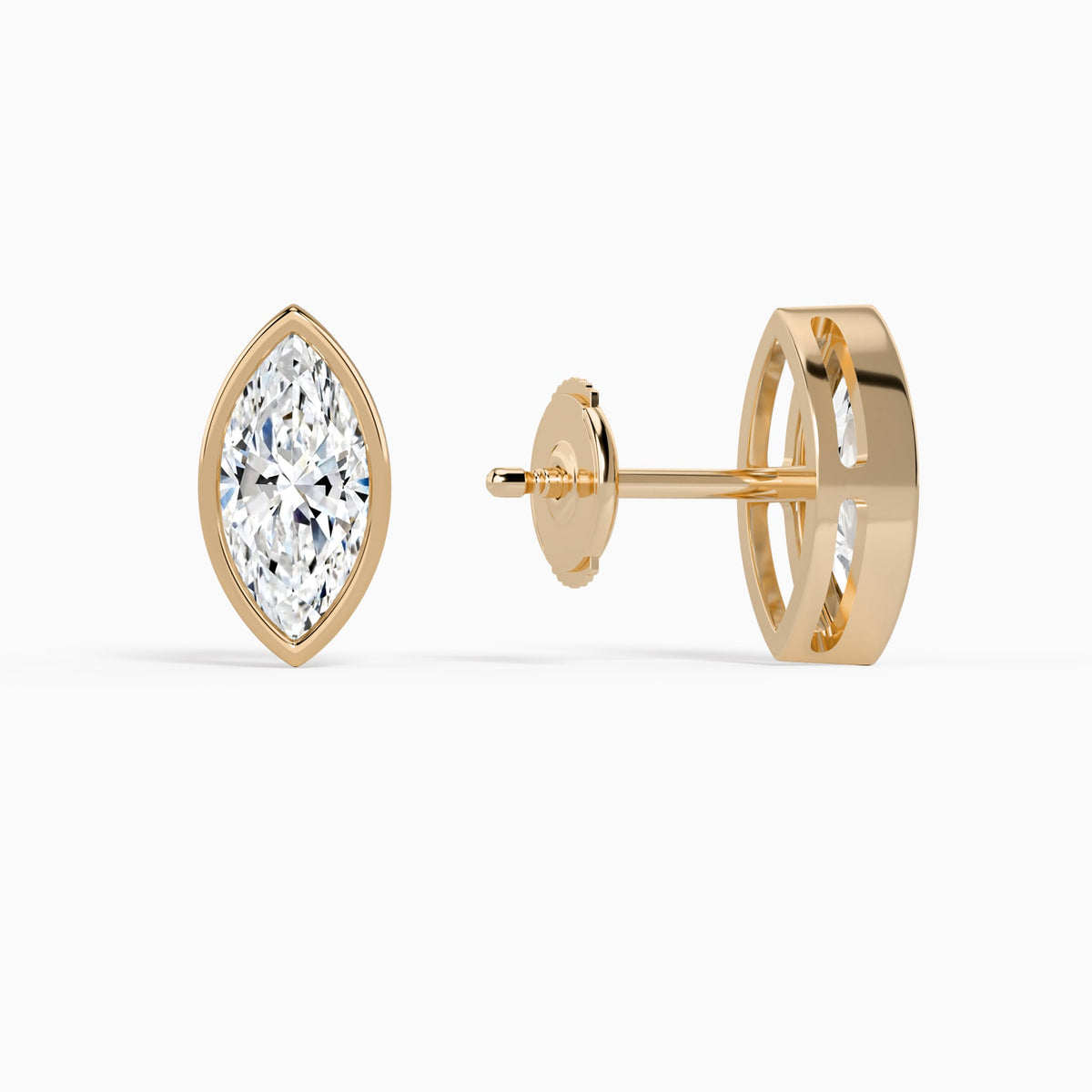 Marquise Bezel Solitaire Diamond Stud Earrings in 14K Rose Gold