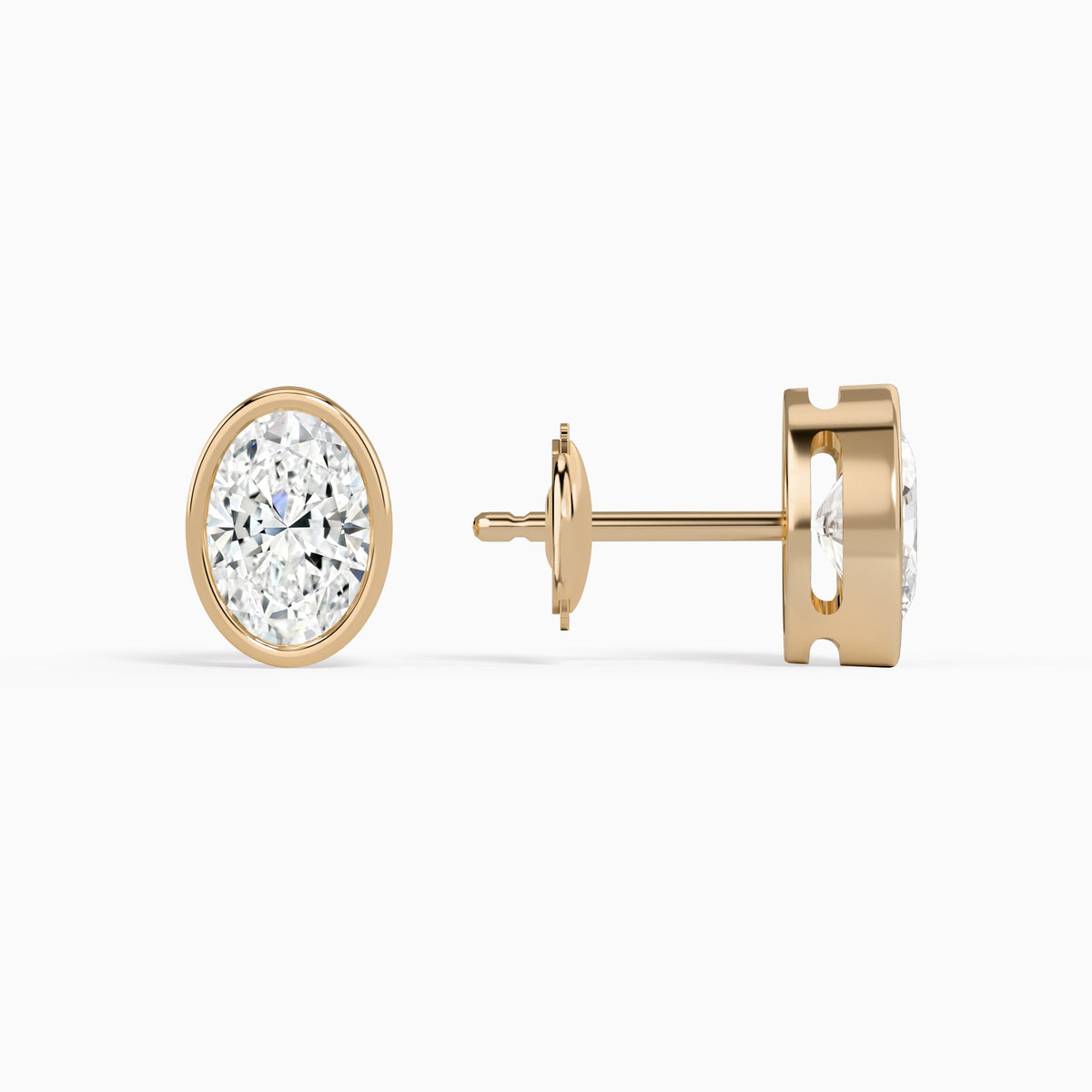 Oval Bezel Solitaire Diamond Stud Earrings in 14K Rose Gold