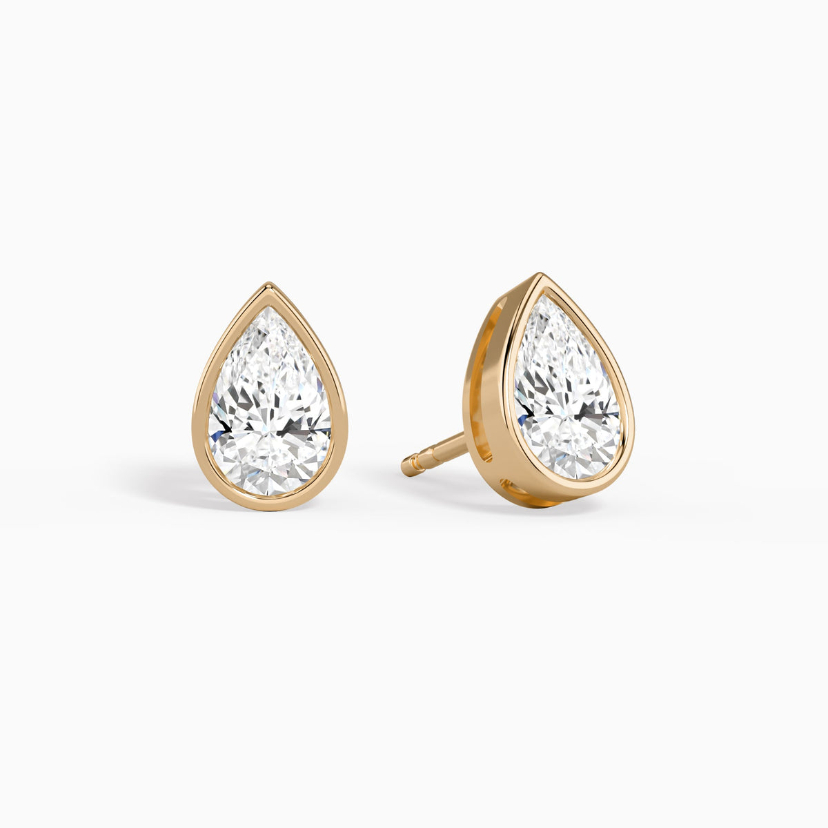 Pear Bezel Solitaire Diamond Stud Earrings in 14K Rose Gold