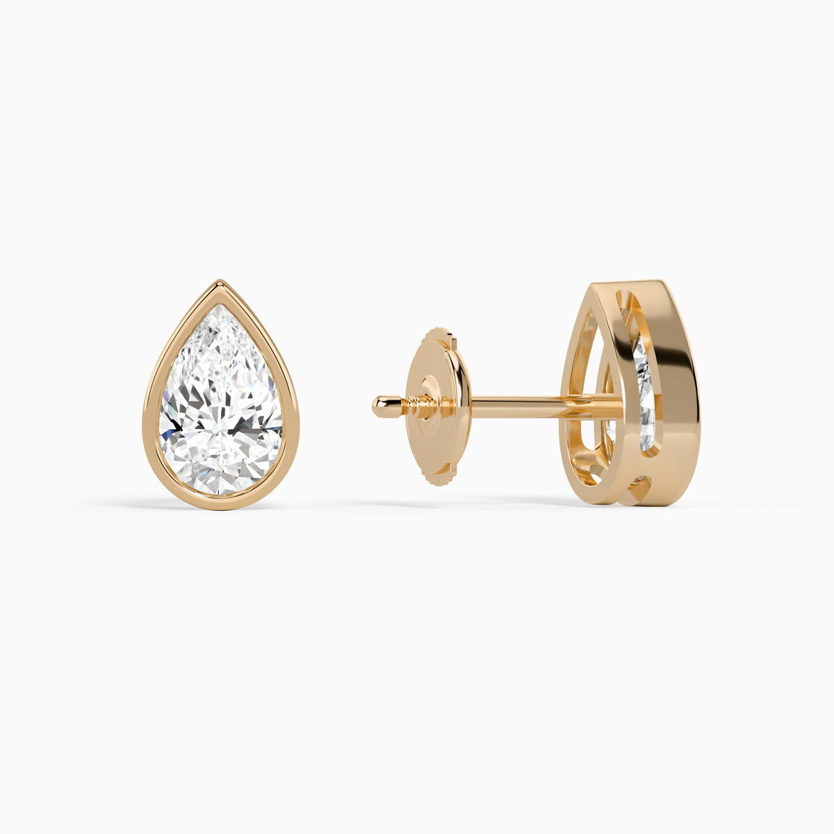 Pear Bezel Solitaire Diamond Stud Earrings in 14K Rose Gold