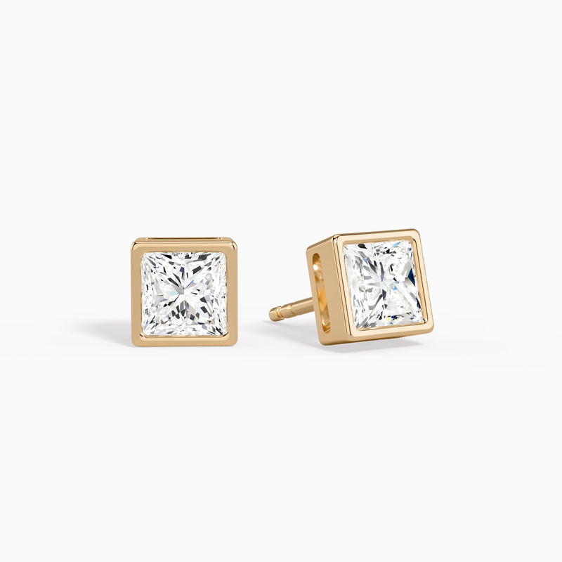 Princess Bezel Solitaire Diamond Stud Earrings