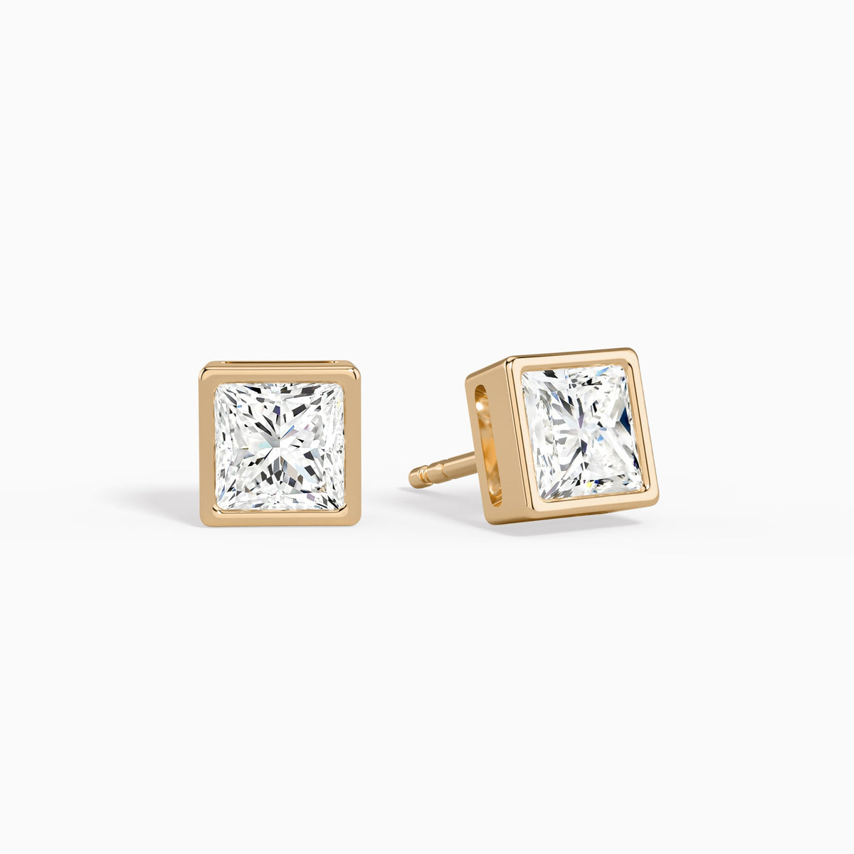 Princess Bezel Solitaire Diamond Stud Earrings in 14K Rose Gold