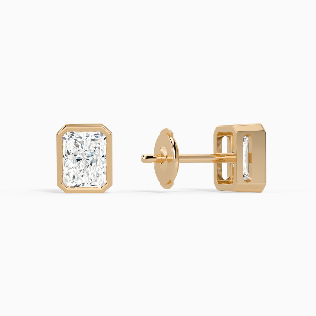 Radiant Bezel Solitaire Diamond Stud Earrings in 14K Rose Gold