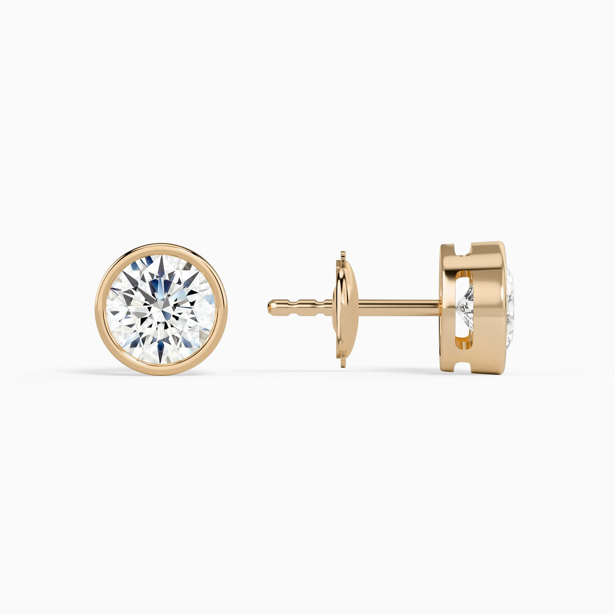 Round Bezel Solitaire Diamond Stud Earrings in 14K Rose Gold
