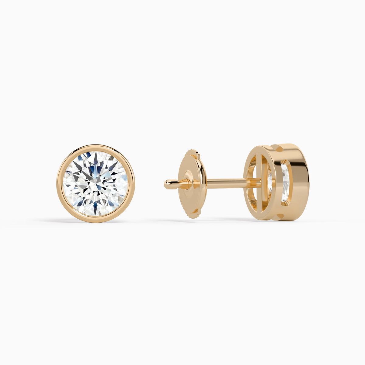 Round Bezel Solitaire Diamond Stud Earrings in 14K Rose Gold