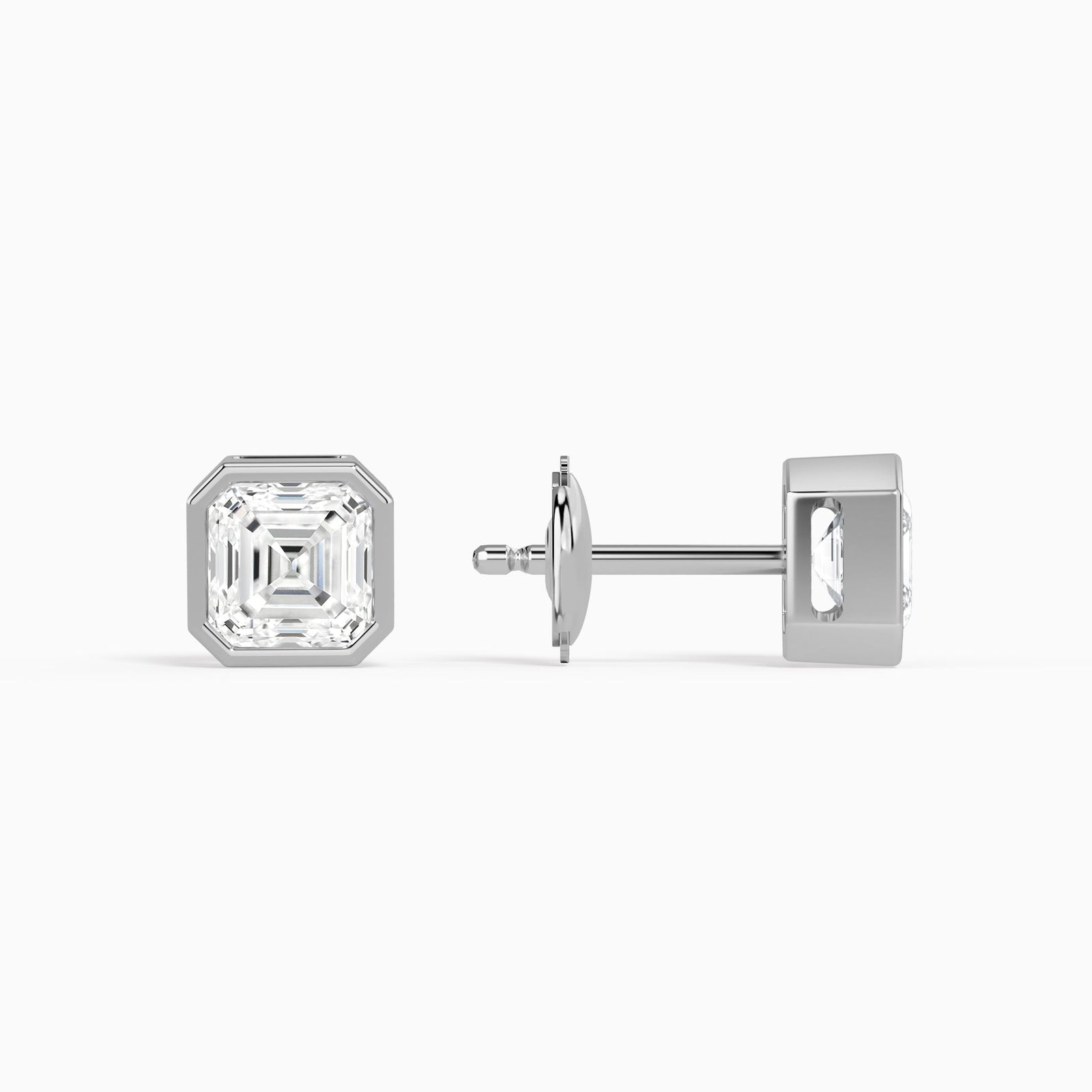 Asscher Bezel Solitaire Diamond Stud Earrings