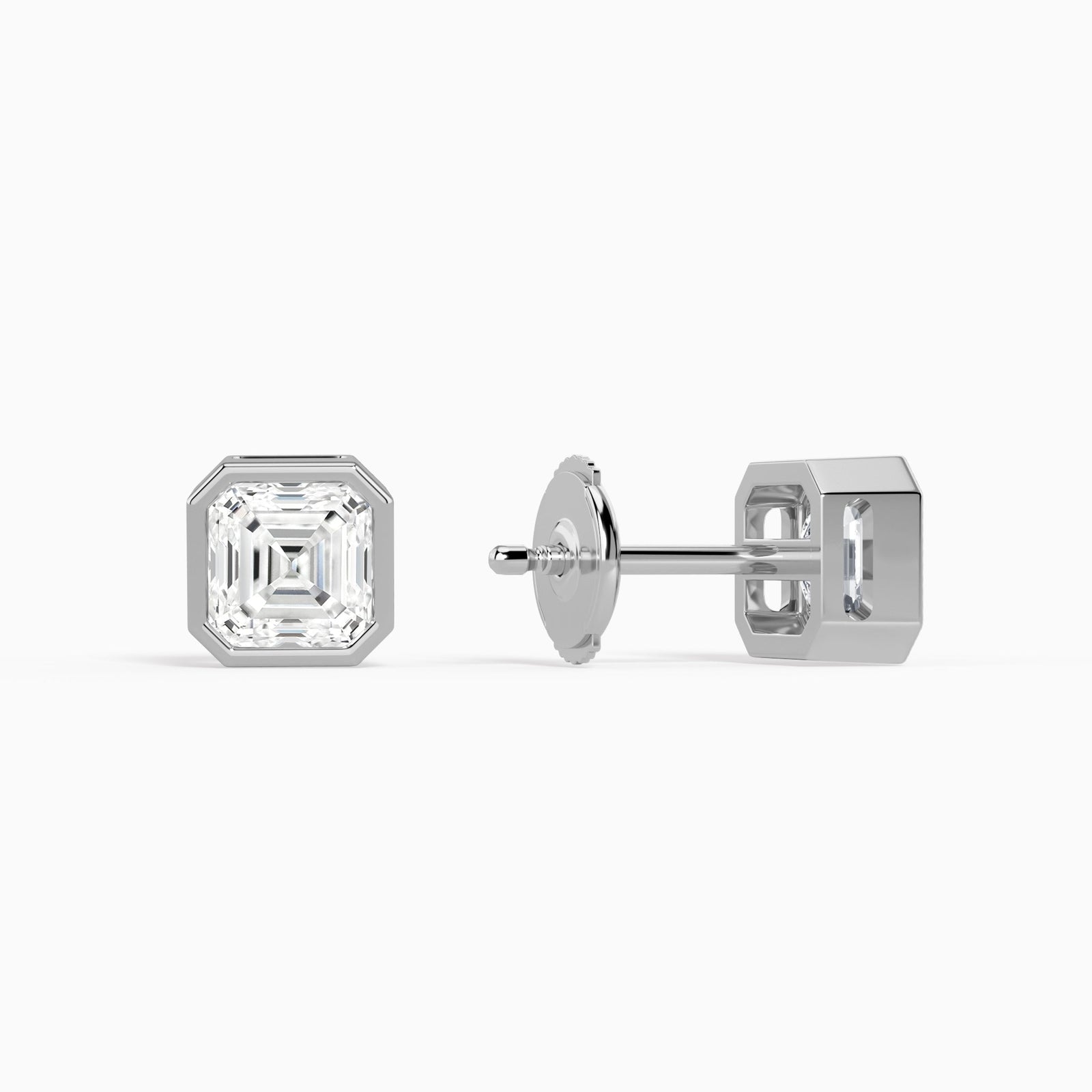 Asscher Bezel Solitaire Diamond Stud Earrings