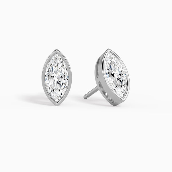 Marquise Bezel Solitaire Diamond Stud Earrings in 14K White Gold