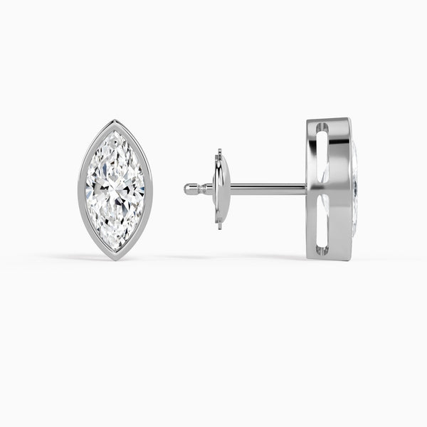 Marquise Bezel Solitaire Diamond Stud Earrings in 14K White Gold