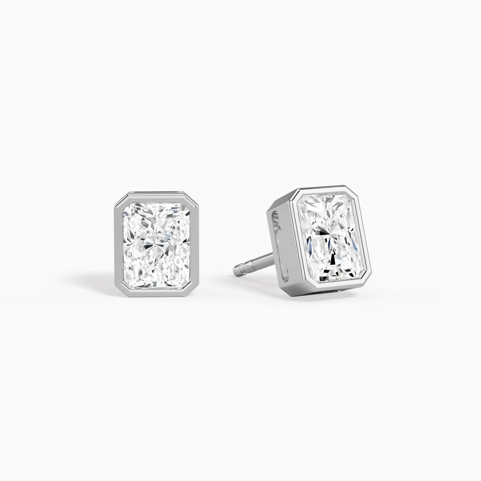 Radiant Bezel Solitaire Diamond Stud Earrings