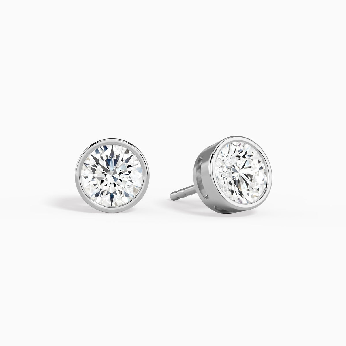 Round Bezel Solitaire Diamond Stud Earrings in 14K White Gold