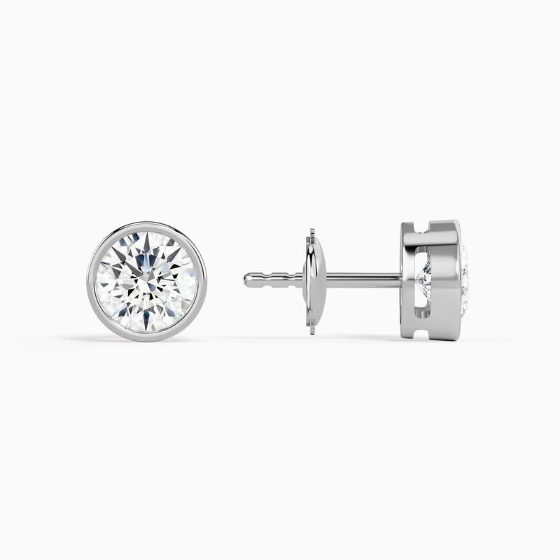 Round Bezel Solitaire Diamond Stud Earrings
