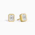 Emerald Bezel Solitaire Diamond Stud Earrings