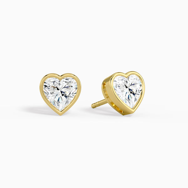 Heart Bezel Solitaire Diamond Stud Earrings in 14K Yellow Gold