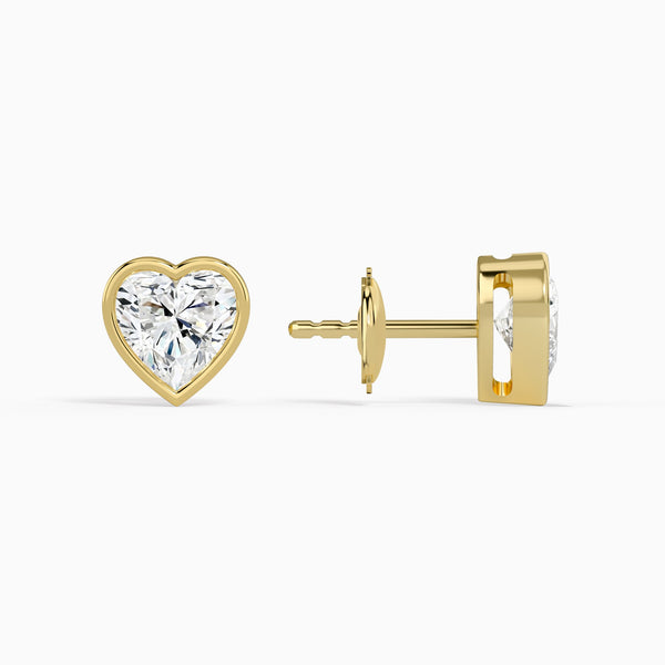 Heart Bezel Solitaire Diamond Stud Earrings in 14K Yellow Gold