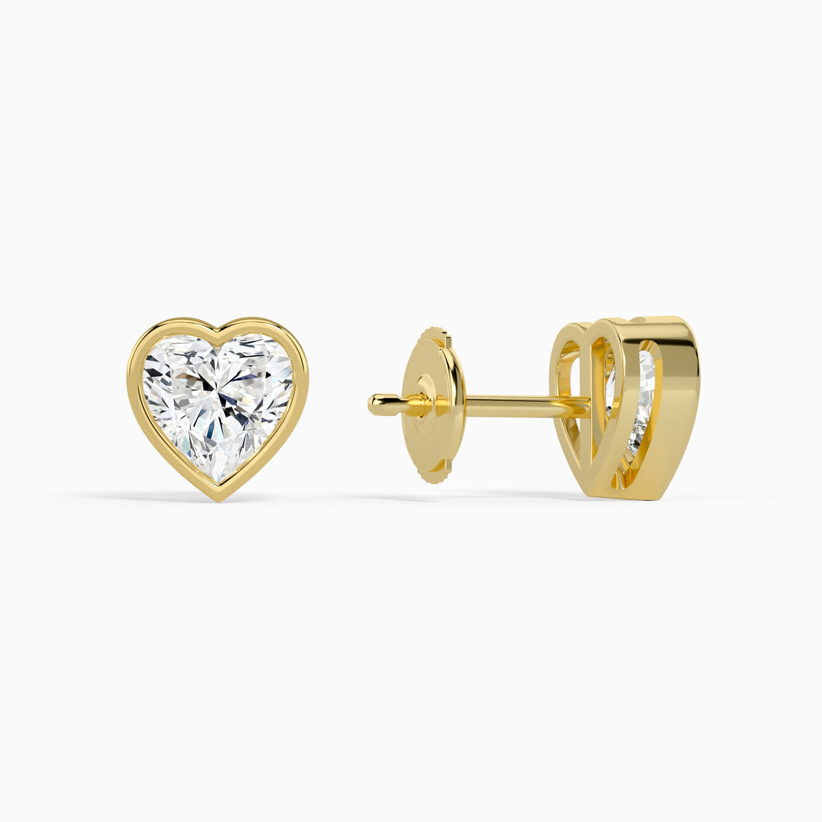 Heart Bezel Solitaire Diamond Stud Earrings in 14K Yellow Gold