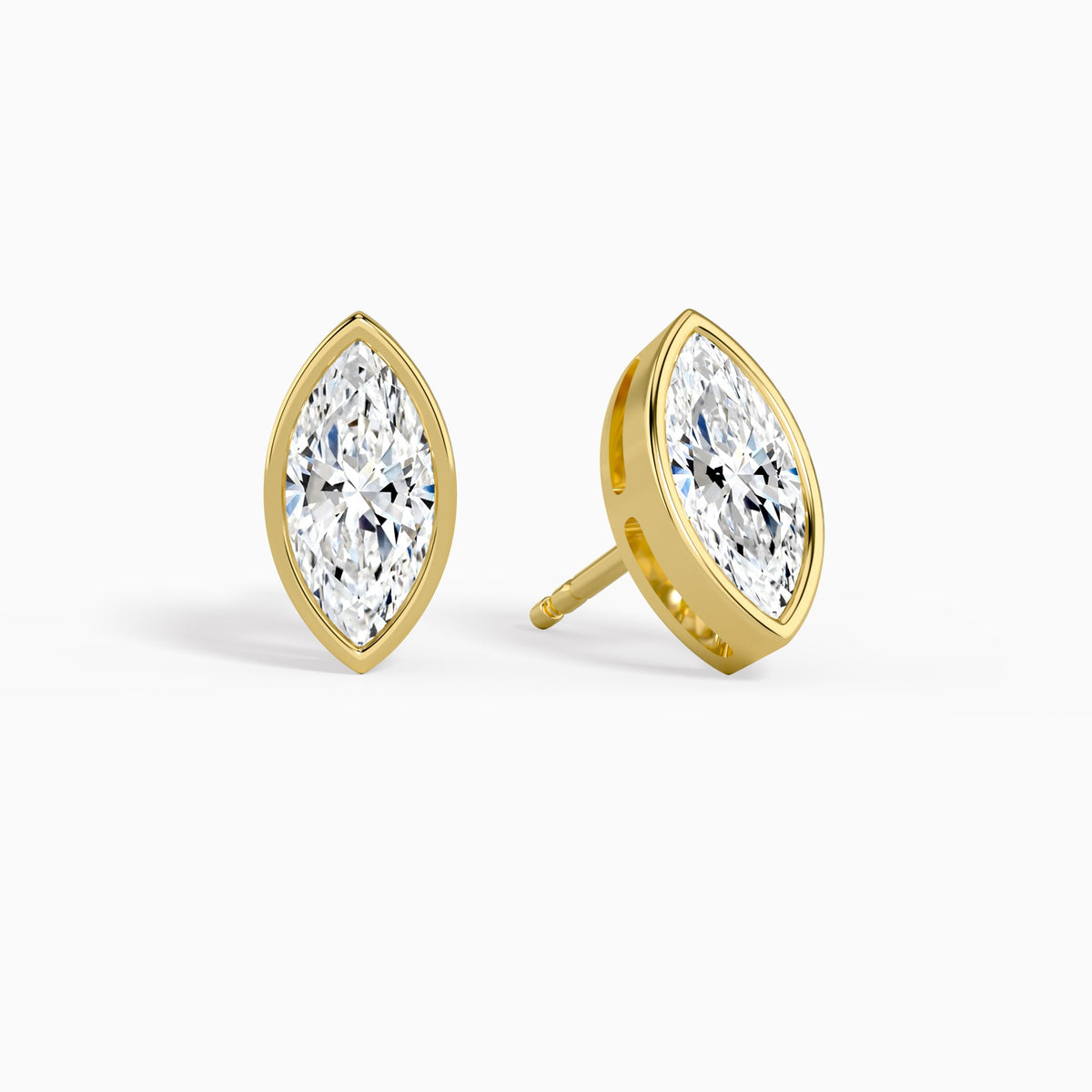 Marquise Bezel Solitaire Diamond Stud Earrings in 14K Yellow Gold