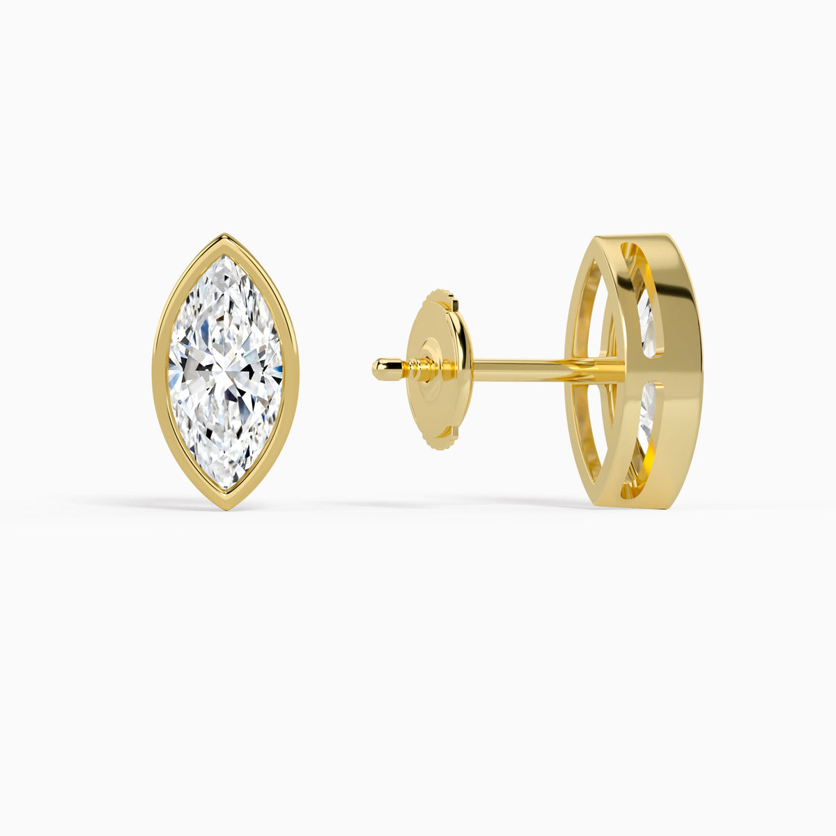 Marquise Bezel Solitaire Diamond Stud Earrings in 14K Yellow Gold