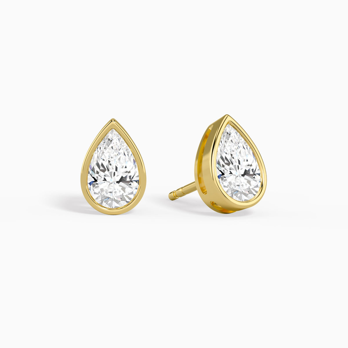 Pear Bezel Solitaire Diamond Stud Earrings in 14K Yellow Gold