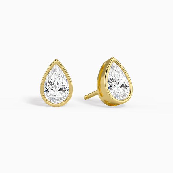 Pear Bezel Solitaire Diamond Stud Earrings in 14K Yellow Gold