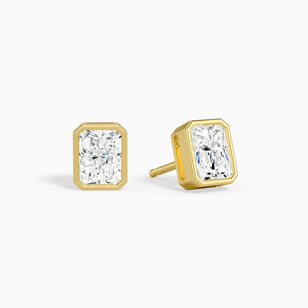 Radiant Bezel Solitaire Diamond Stud Earrings in 14K Yellow Gold
