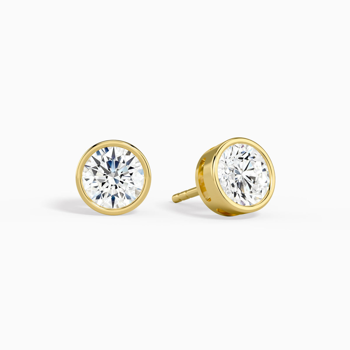 Round Bezel Solitaire Diamond Stud Earrings in 14K Yellow Gold