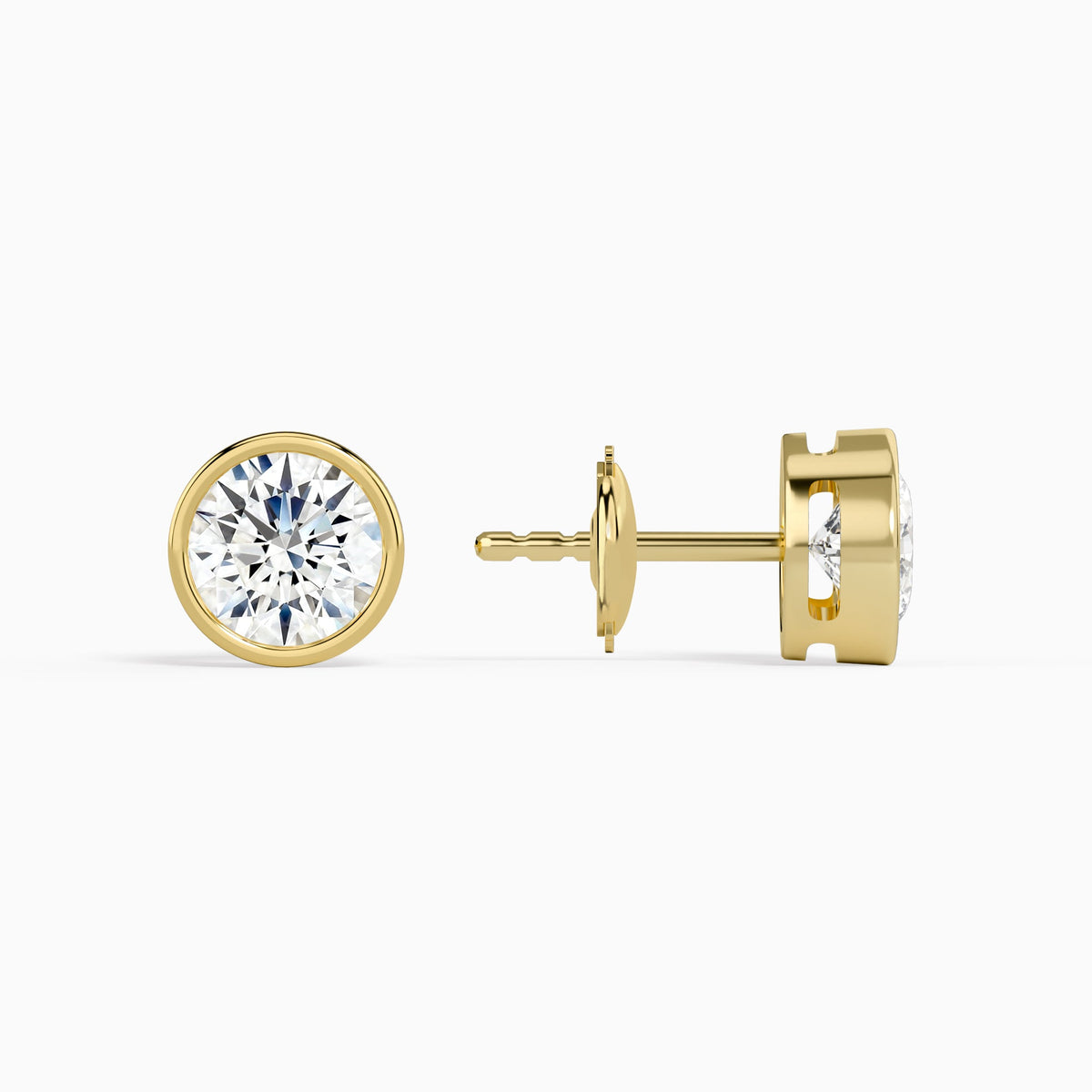 Round Bezel Solitaire Diamond Stud Earrings in 14K Yellow Gold