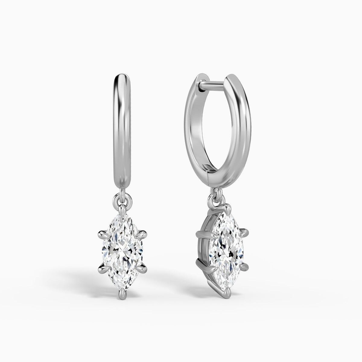 Marquise Solitaire Drop Huggie Hoop Earrings in Platinum