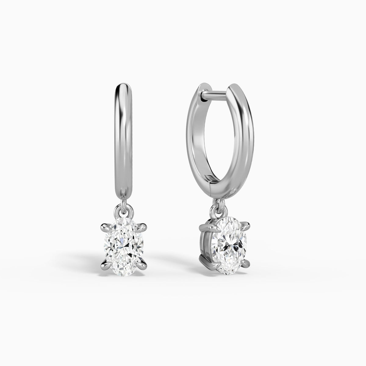 Oval Solitaire Drop Huggie Hoop Earrings in Platinum