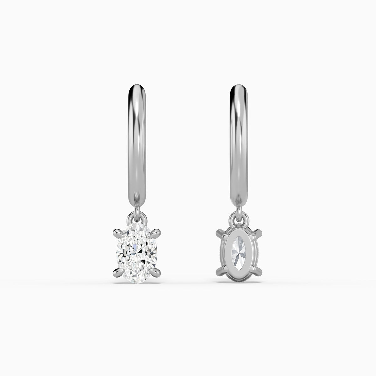 Oval Solitaire Drop Huggie Hoop Earrings in Platinum