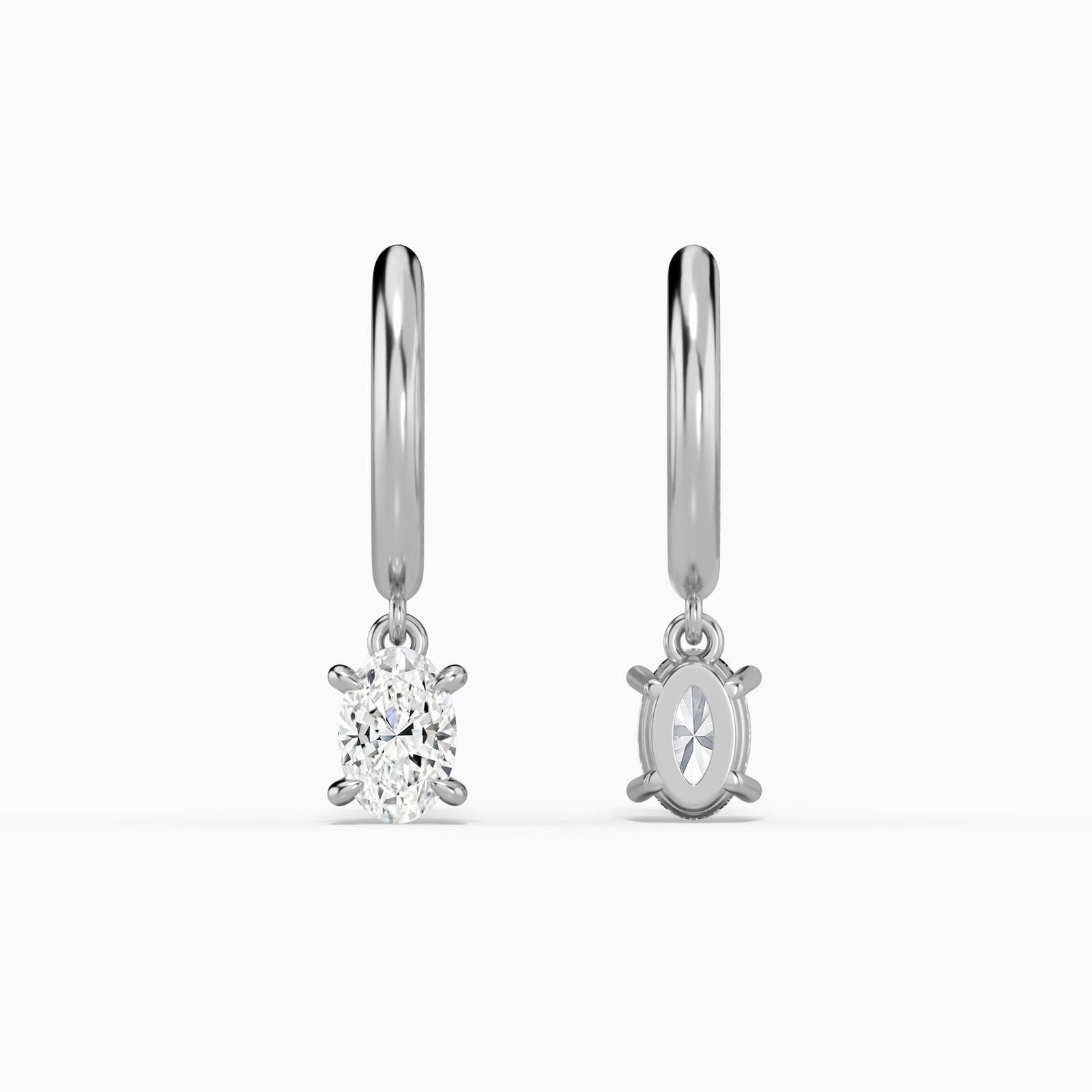 Oval Solitaire Drop Huggie Hoop Earrings