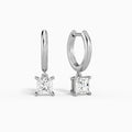 Princess Solitaire Drop Huggie Hoop Earrings