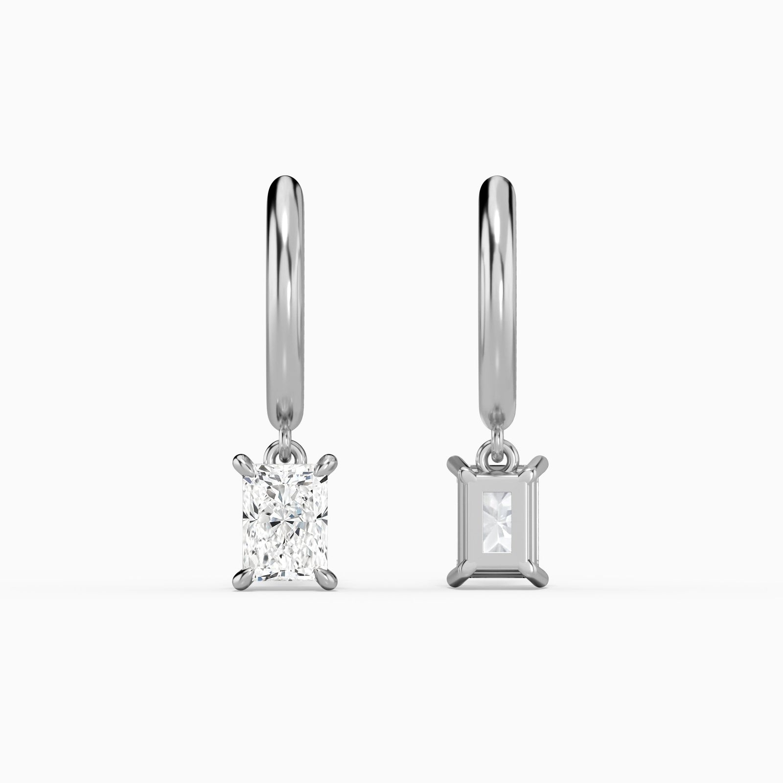 Radiant Solitaire Drop Huggie Hoop Earrings