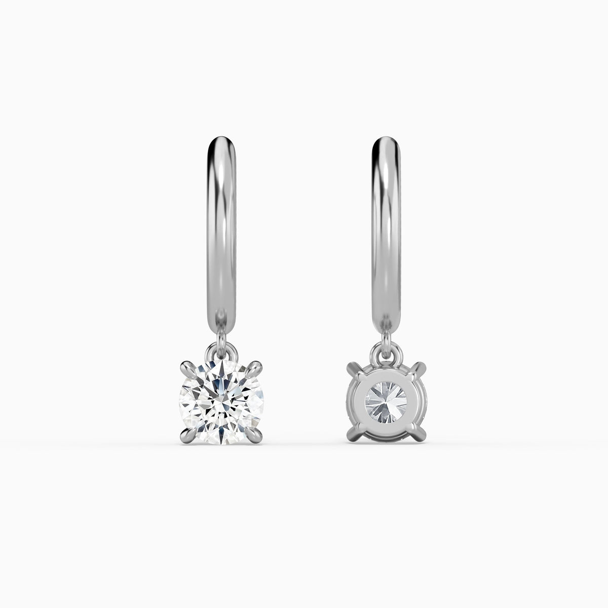 Round Solitaire Drop Huggie Hoop Earrings in Platinum