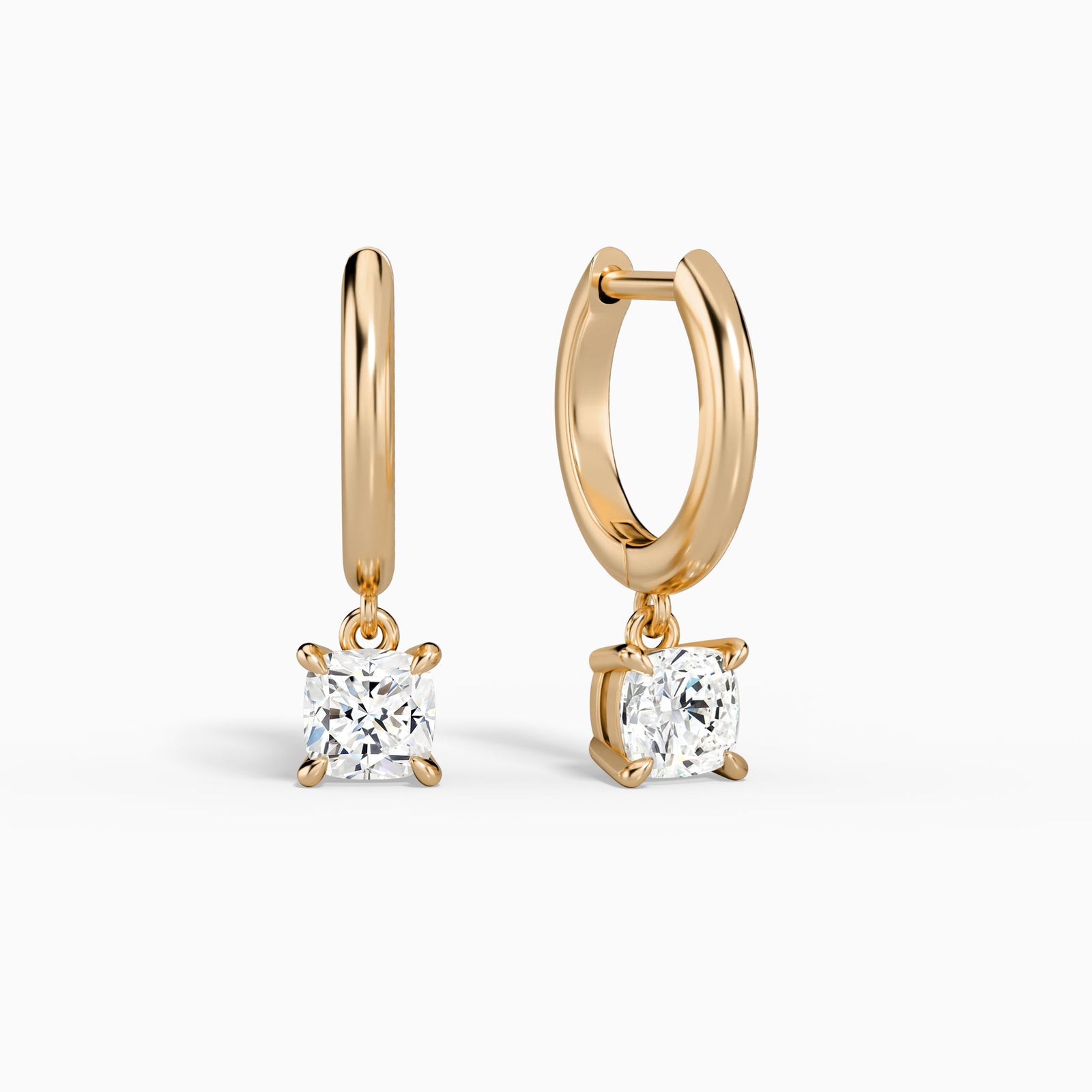 Cushion Solitaire Drop Huggie Hoop Earrings