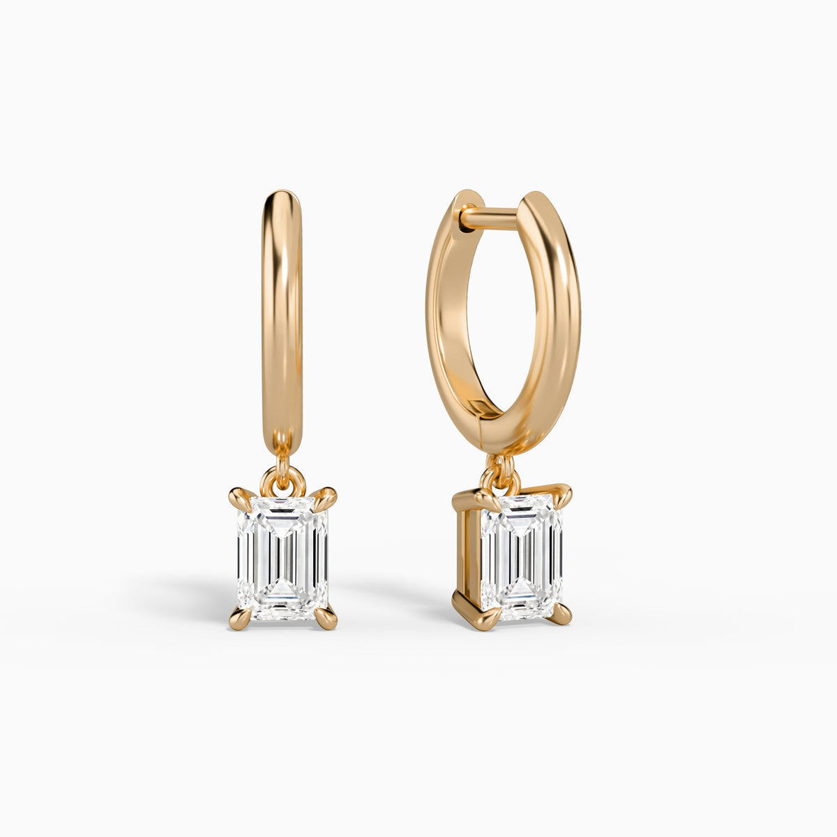 Emerald Solitaire Drop Huggie Hoop Earrings in 14K Rose Gold