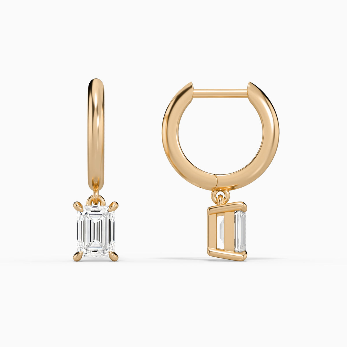 Emerald Solitaire Drop Huggie Hoop Earrings in 14K Rose Gold