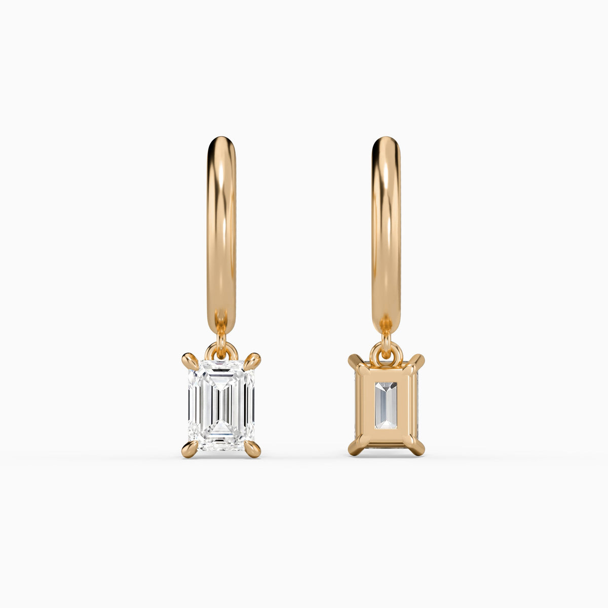 Emerald Solitaire Drop Huggie Hoop Earrings in 14K Rose Gold