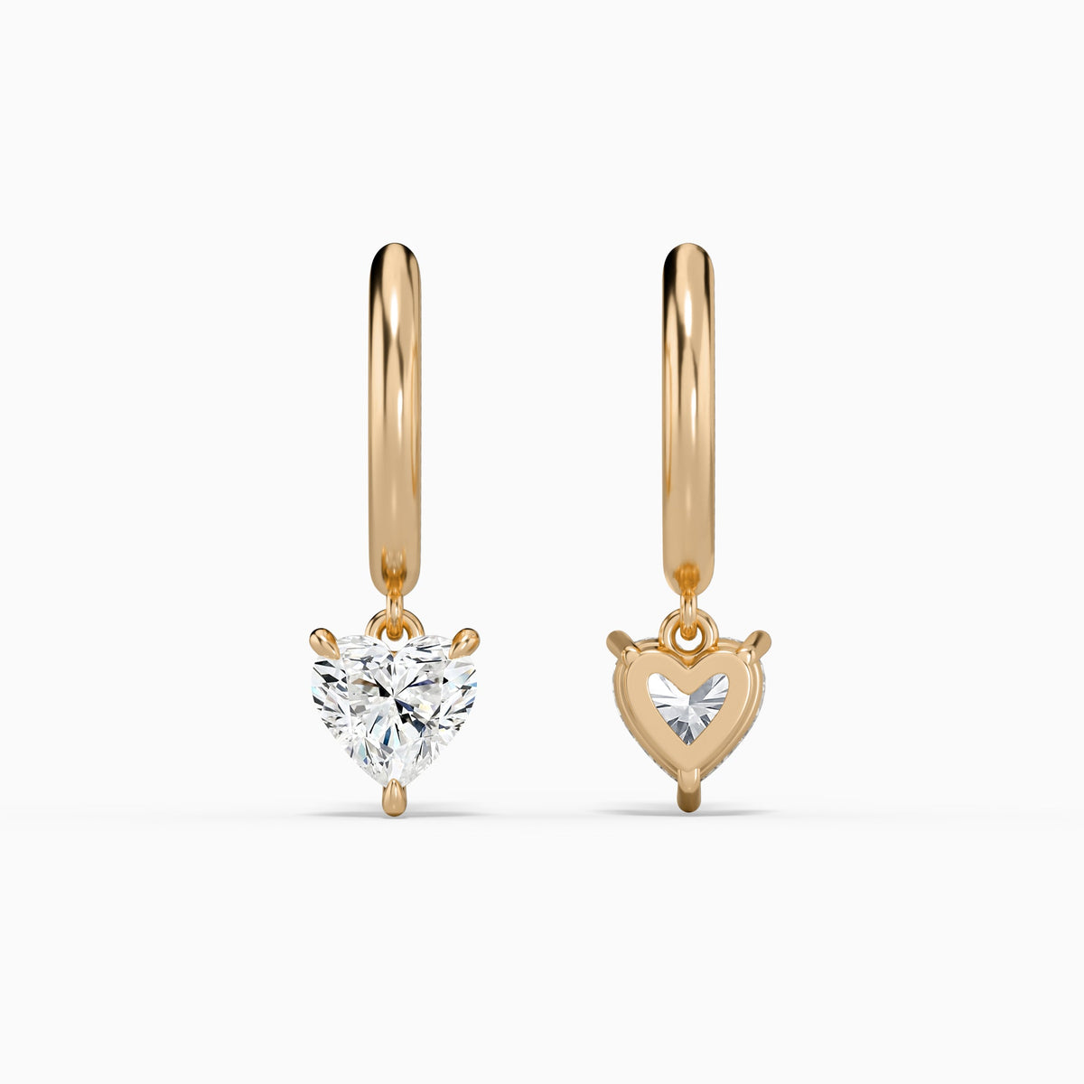 Heart Solitaire Drop Huggie Hoop Earrings in 14K Rose Gold