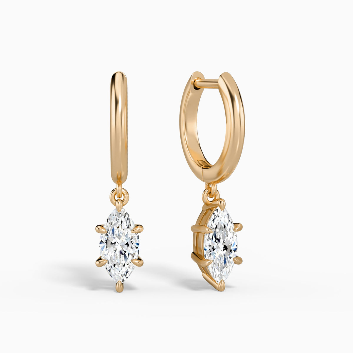 Marquise Solitaire Drop Huggie Hoop Earrings in 14K Rose Gold