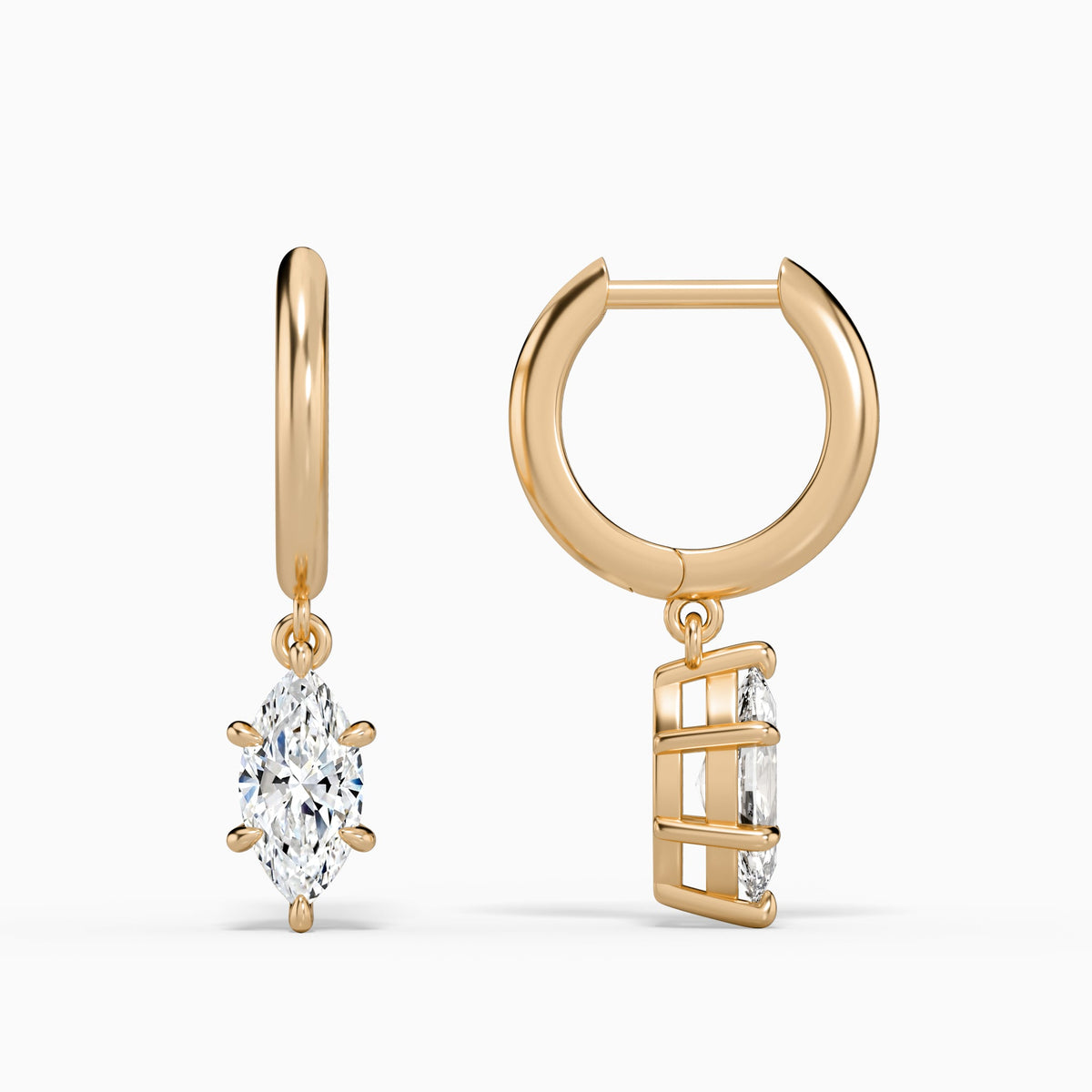 Marquise Solitaire Drop Huggie Hoop Earrings in 14K Rose Gold