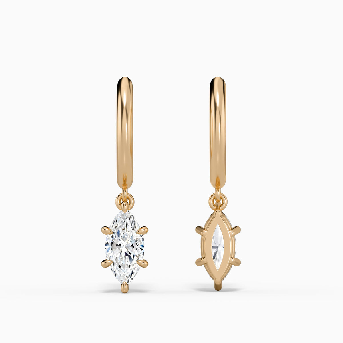 Marquise Solitaire Drop Huggie Hoop Earrings in 14K Rose Gold